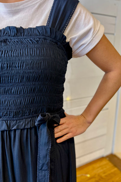 Smocked Midi Dress - Navy