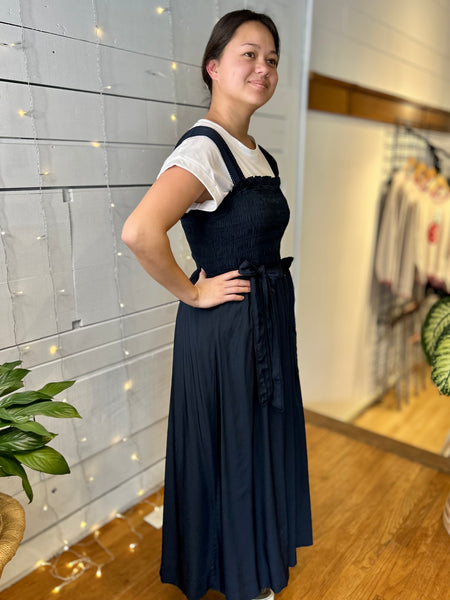 Smocked Midi Dress - Navy