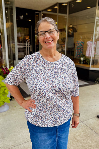 Bobbi Top - Blue Ditsy Print