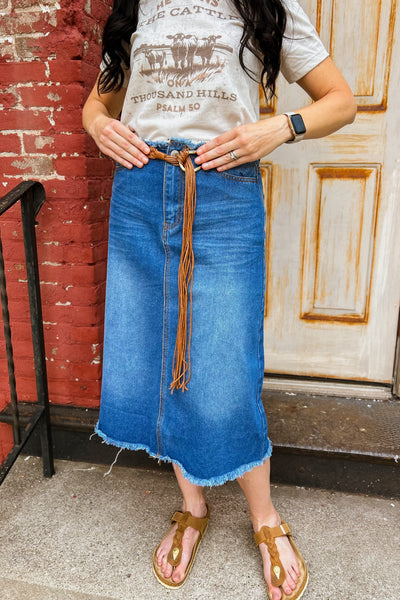 Bethany  Frayed Midi Skirt