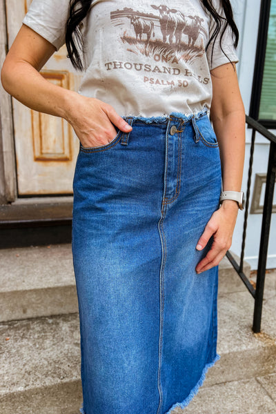 Bethany  Frayed Midi Skirt