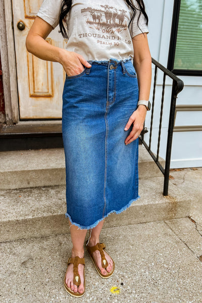 Bethany  Frayed Midi Skirt