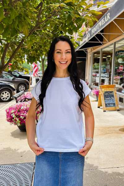 Rolled Sleeve Top - White