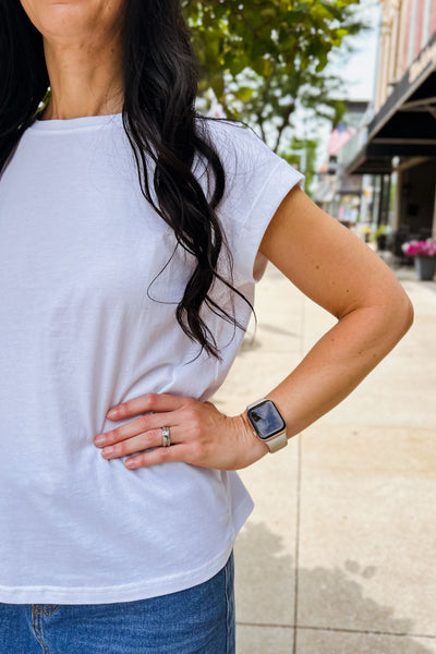 Rolled Sleeve Top - White