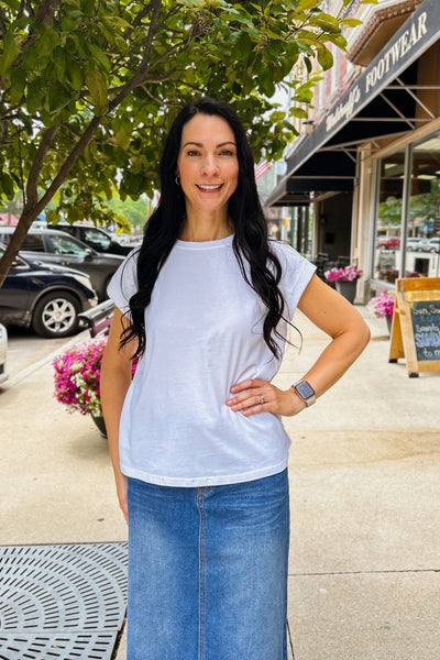 Rolled Sleeve Top - White