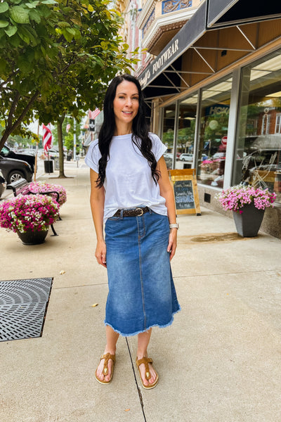 Bethany  Frayed Midi Skirt