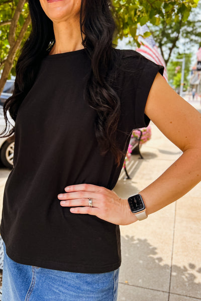 Rolled Sleeve Top - Black