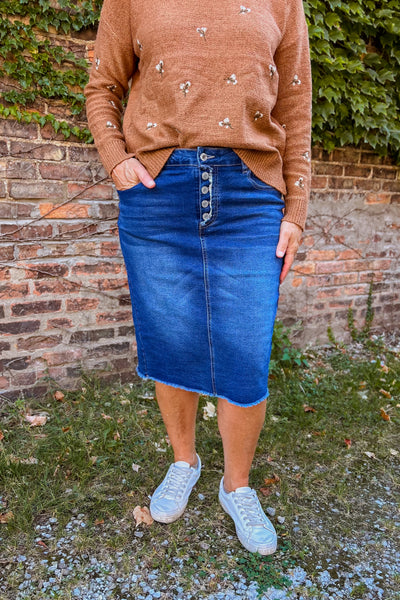 Andrea Button Denim Skirt