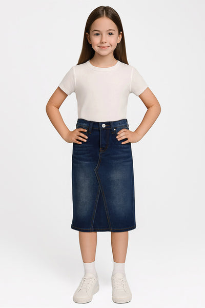 Lucy Girls Denim Skirt  - Dark Wash