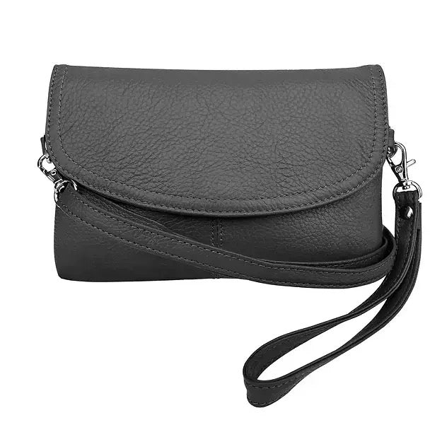 Leather Crossbody Clutch - Black