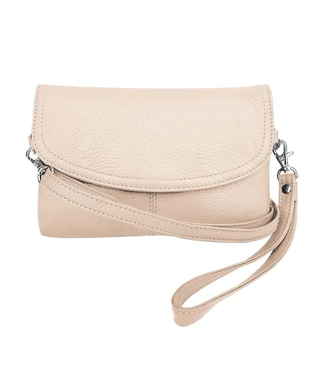 Leather Crossbody Clutch - Cream