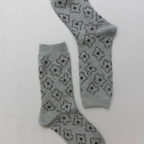 Vintage Pattern Crew Sock - Gray