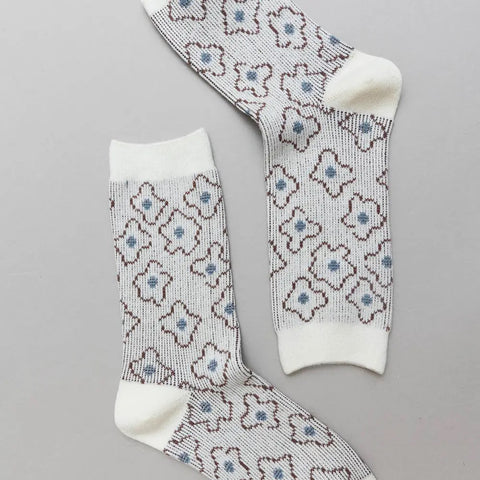 Vintage Pattern Crew Sock - Ivory