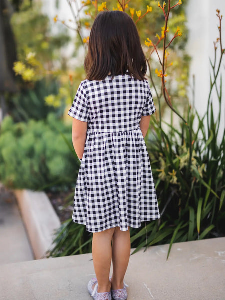 Penny Girls Dress - Black Gingham