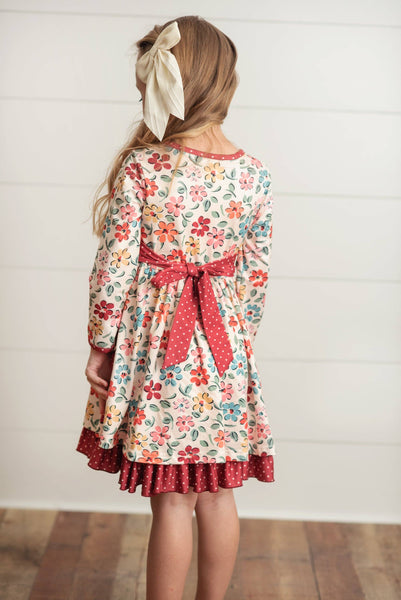 Girls Long Sleeve Floral Dress
