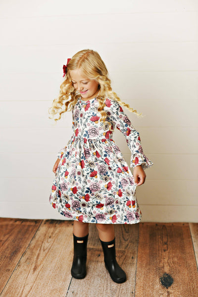 Claire Girls Twirl Dress - Rust