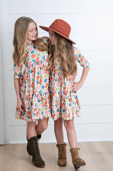 Millie Rust Floral Twirl Girls Dress
