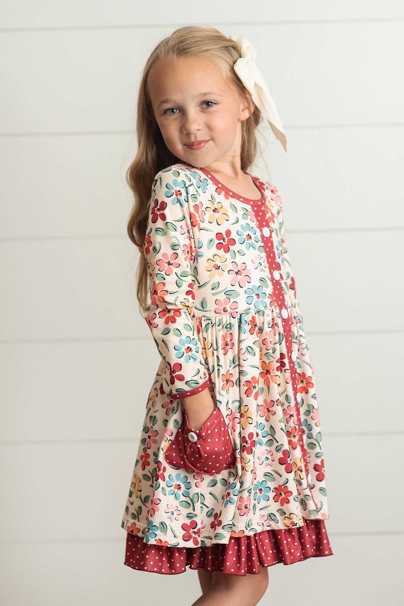 Girls Long Sleeve Floral Dress
