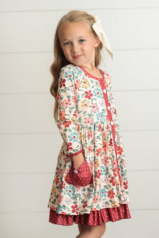 Girls Long Sleeve Floral Dress